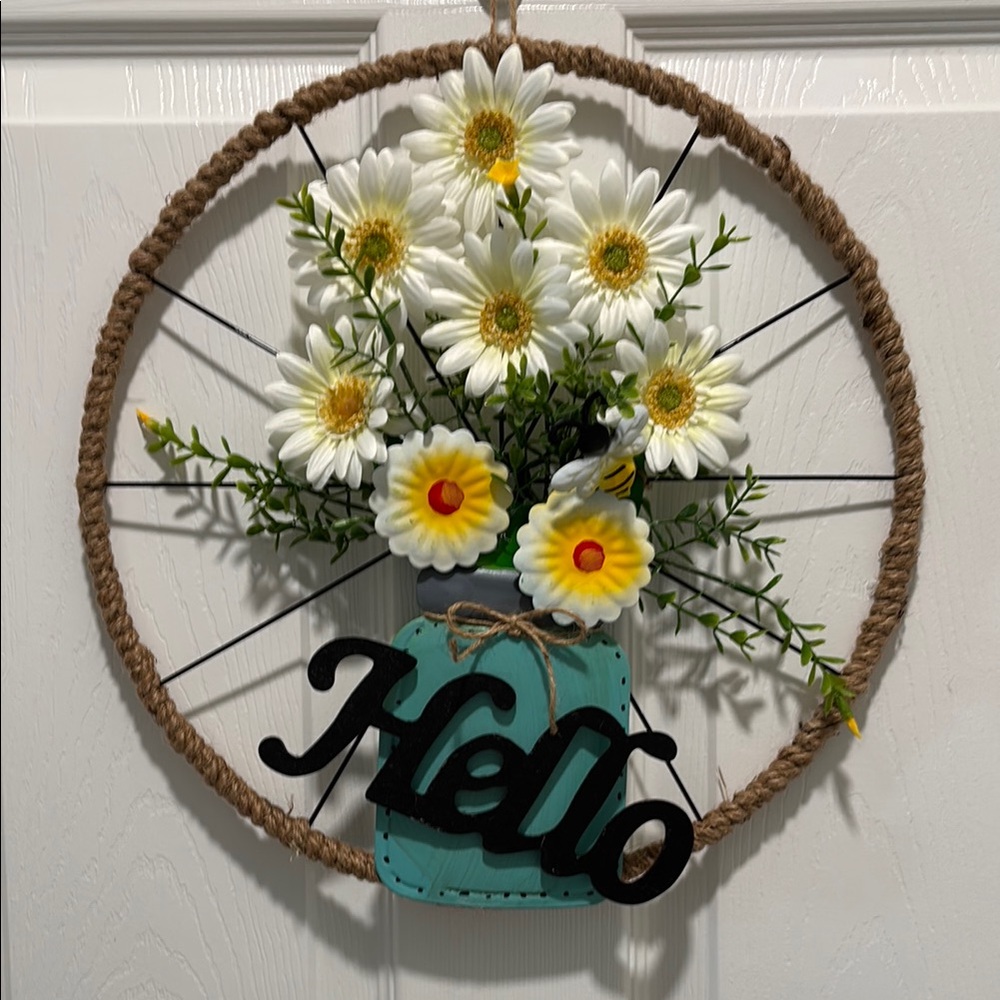 Hand Crafted Daisy Wreath with Black and Yellow Accents